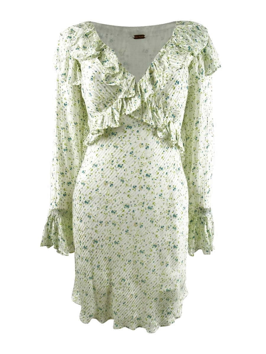 free people green floral ruffle dress Baltic Born Womens Montaigne Ruffle Maxi Dress | Ivory + Green Floral