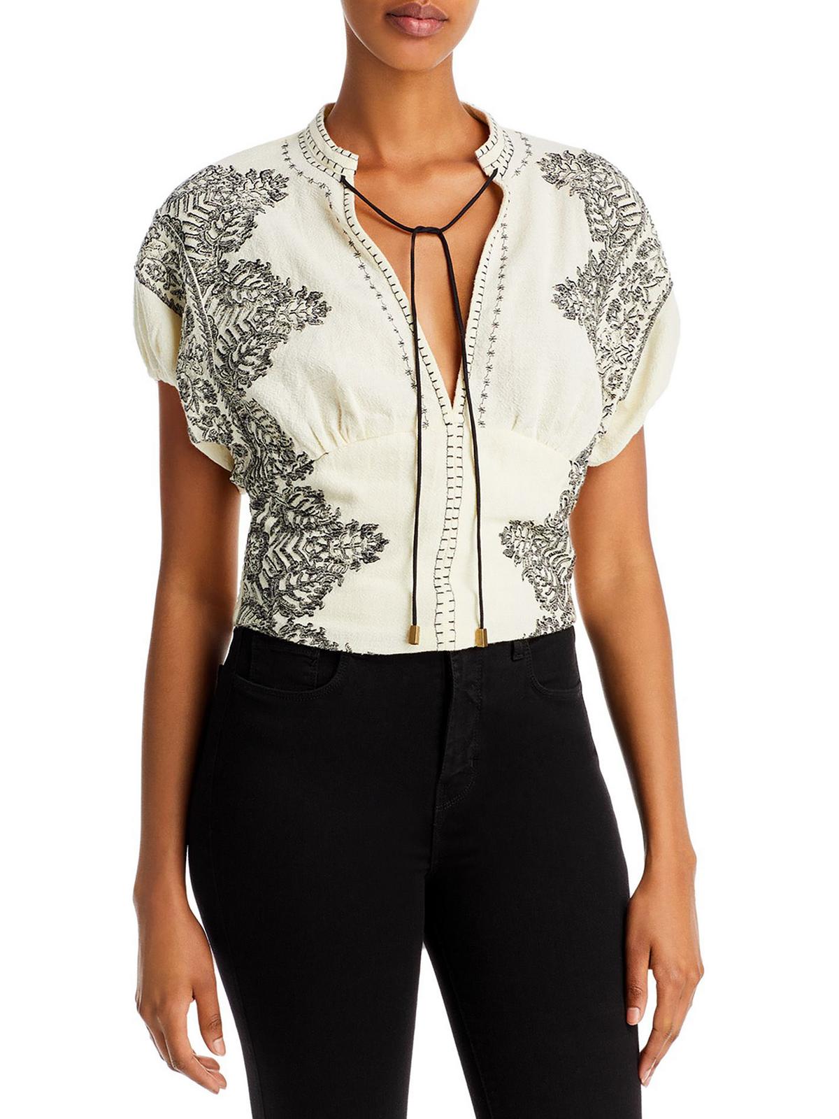 Free People Women's Temecula Embroidered Cotton Top White Size Medium