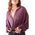 thumbnail image 1 of Free People Women's Texture Weave Front Button Shirt Purple Size Large, 1 of 3