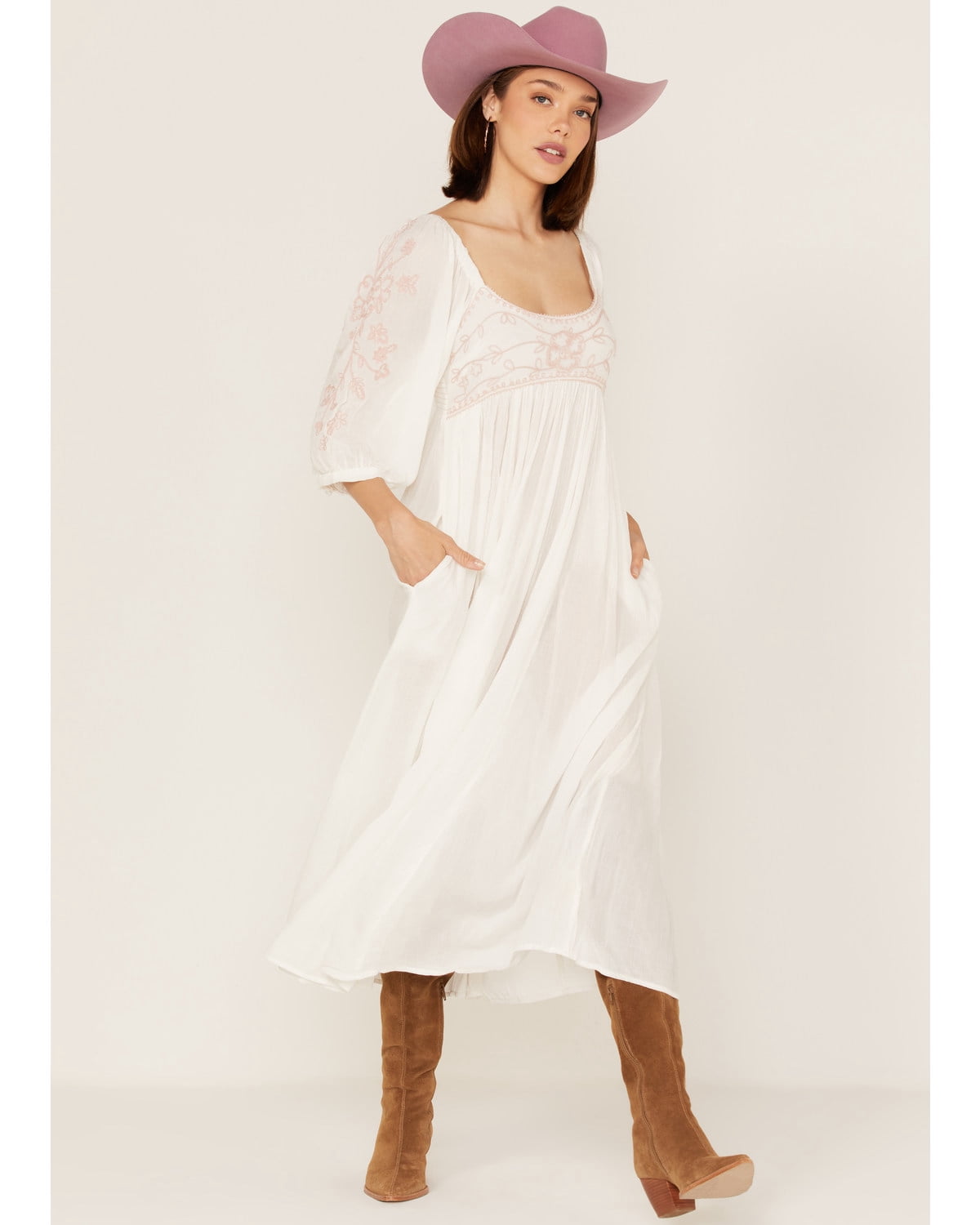free people white dress long sleeve Odelia Mini
