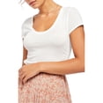 thumbnail image 1 of Free People Women's White Ruched Heather Short Sleeve Crew Neck T-Shirt Top White Size X-Large, 1 of 3