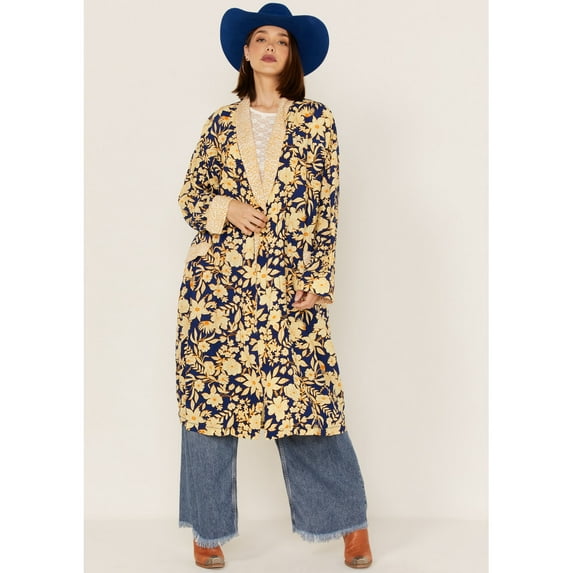 Free People Women's Wild Nights Floral Print Long Sleeve Kimono Duster - OB1467503 Medium US