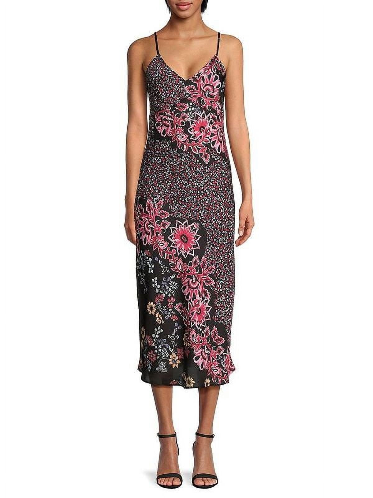black floral midi slip dress Black Floral Zipper Slip Midi Dress