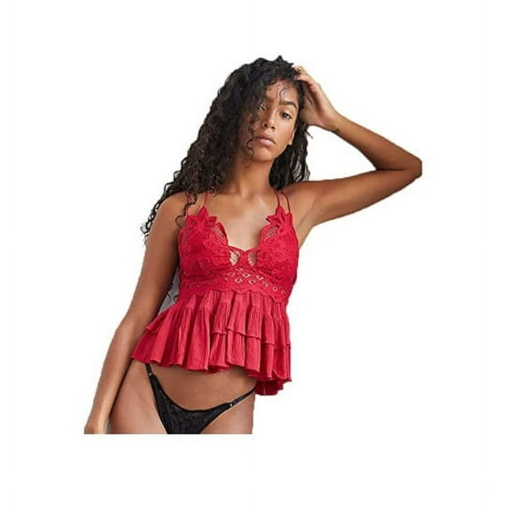 Free People Womens Adella Strappy Lace Camisole Peplum Tank Top Red XS, $68 NWT