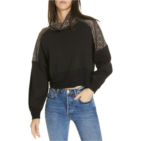 Free People Womens At the Lodge Pullover Sweater, Black, Small