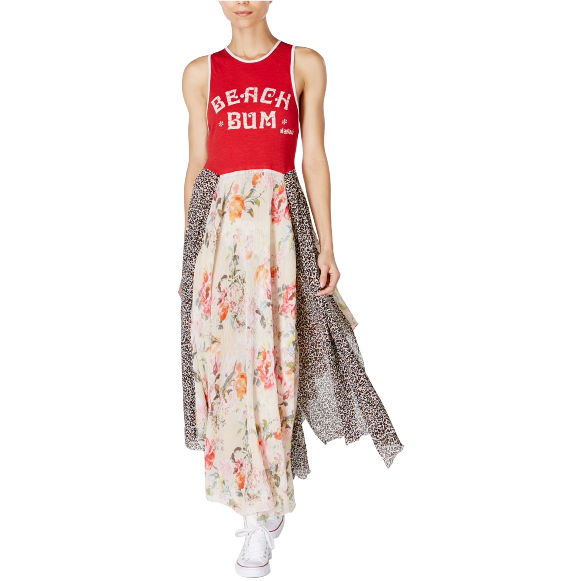 Free People Womens Beachwood Contrast Maxi Dress Red Combo XS