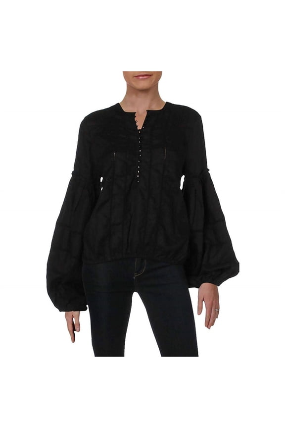 Womens Bell Sleeve Peasant Blouse, Black, Small