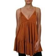 Free People Womens Bella Donna Brown Lace Trim Ruched Blouse Top XS Tunic