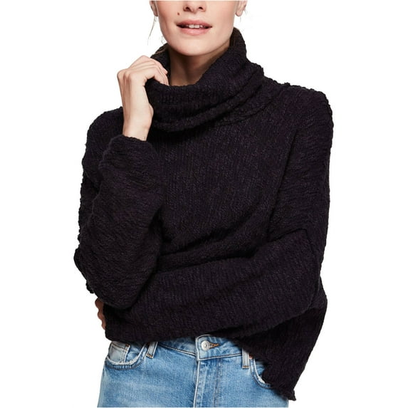 Free People Womens Big Easy Cowl Neck Pullover Sweater, Black, Small