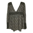 thumbnail image 1 of Free People Womens Black Yellow Slit-Cuff Printed V-Neck Blouse S, 1 of 1