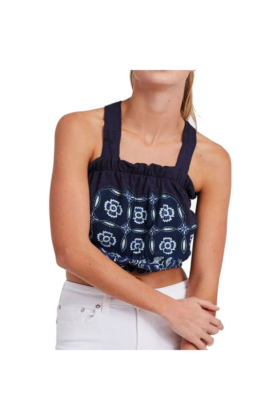 Womens Bubble Crop Top Blouse, Blue, Large
