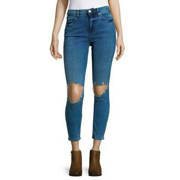 FREE PEOPLE Womens Blue High Rise Busted Knee Skinny Jeans Size: 24 Waist