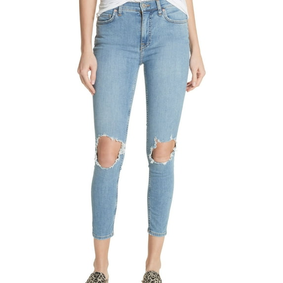 FREE PEOPLE $78 Womens New 1439 Blue Ripped Ankle Skinny Jeans 24 Waist B+B