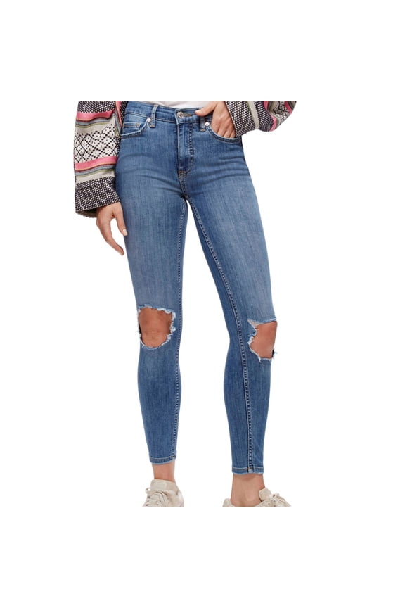Womens Busted Knee Skinny Fit Jeans, Blue, 25
