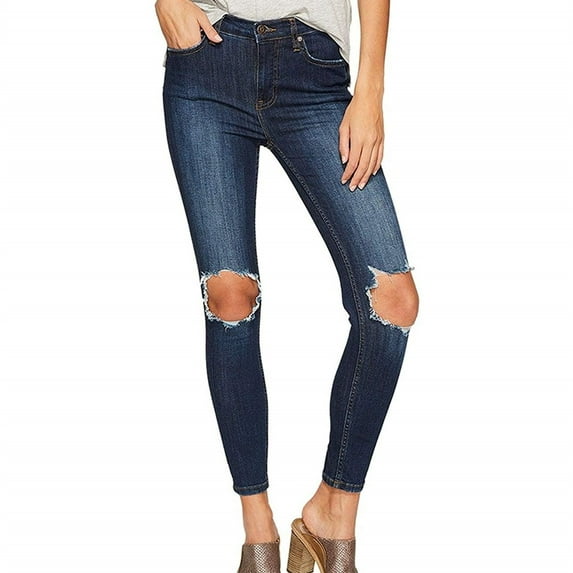 Free People Womens Busted Knee Skinny Fit Jeans, Blue, 25