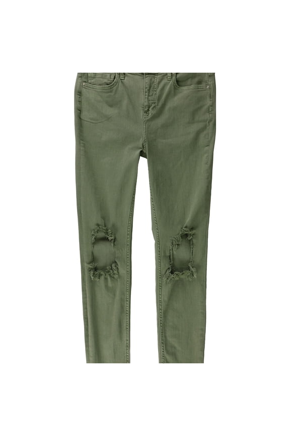 Womens Busted Knee Skinny Fit Jeans, Green, 24