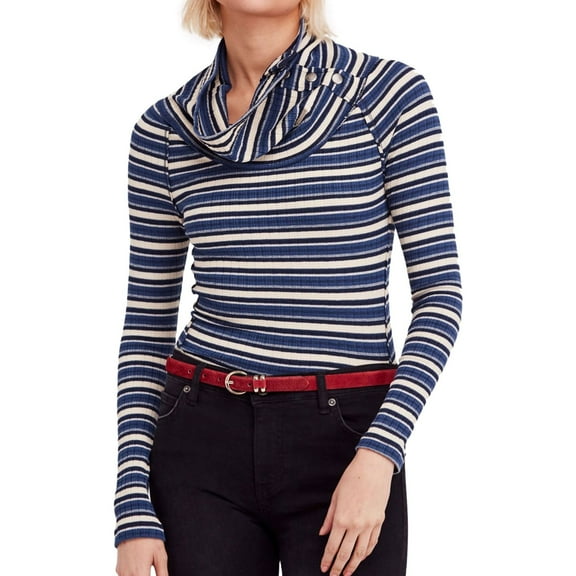 Free People Womens Cape Cold Basic T-Shirt, Blue, Large