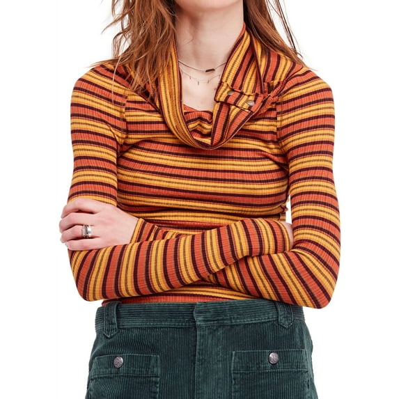 Free People Womens Cape Cold Basic T-Shirt, Yellow, Medium