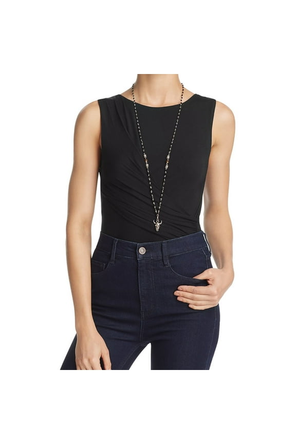 Womens Crossover Ruched Pullover Blouse, Black, X-Small