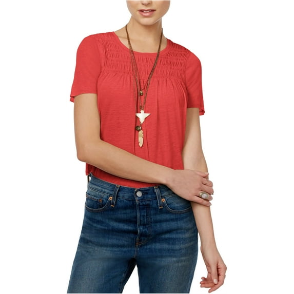 Free People Womens Dani Shirred Basic T-Shirt Red L
