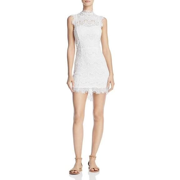 FREE PEOPLE Womens White Lace Sleeveless Crew Neck Above The Knee Sheath Intimates Dress Size: L