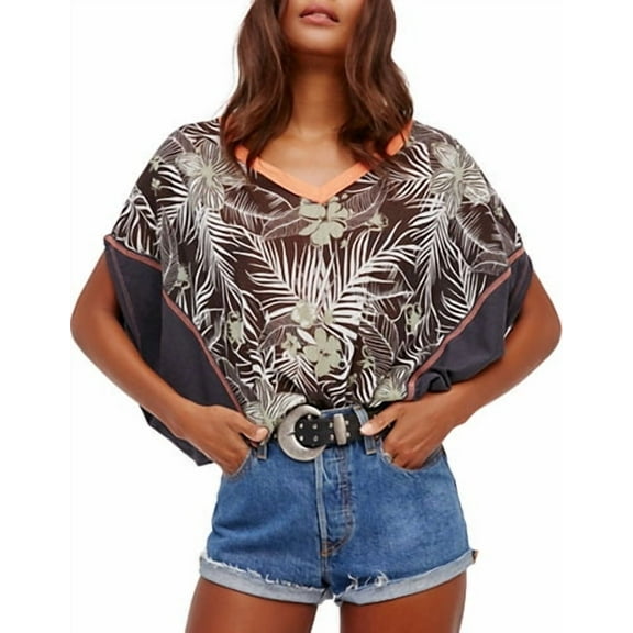 Free People Womens Dolman V-Neck Pullover Top Black M