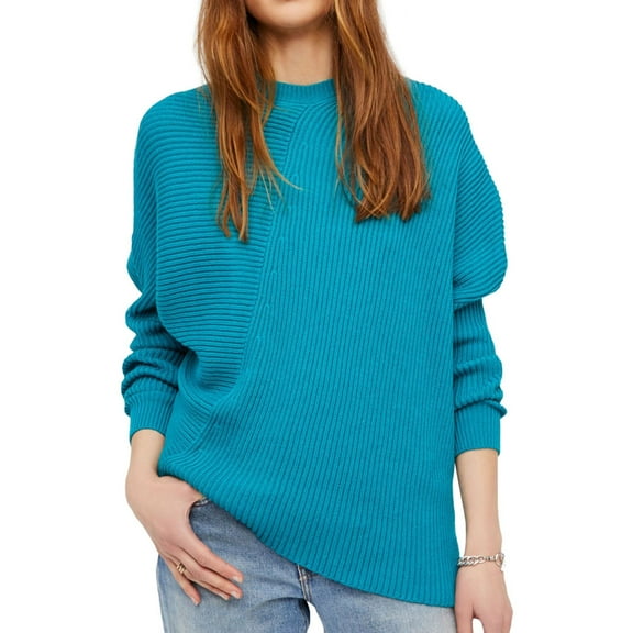 Free People Womens Downtown Knit Sweater, Blue, X-Small