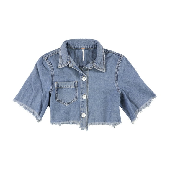 Free People Womens Dust In The Wind Crop Button Up Shirt, Blue, 0