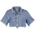 thumbnail image 1 of Free People Womens Dust In The Wind Crop Button Up Shirt, Blue, 0, 1 of 1