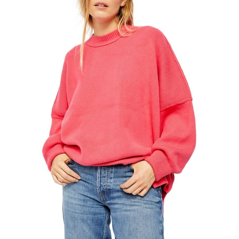 Free People Womens Easy Street Ribbed Knit Dolman Sleeve Tunic Sweater Pink L Walmart