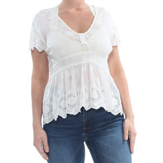 Free People Womens Eyelet Pullover Blouse