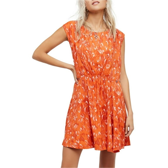 Free People Womens Fake Love Printed Mini Dress, Orange, Small