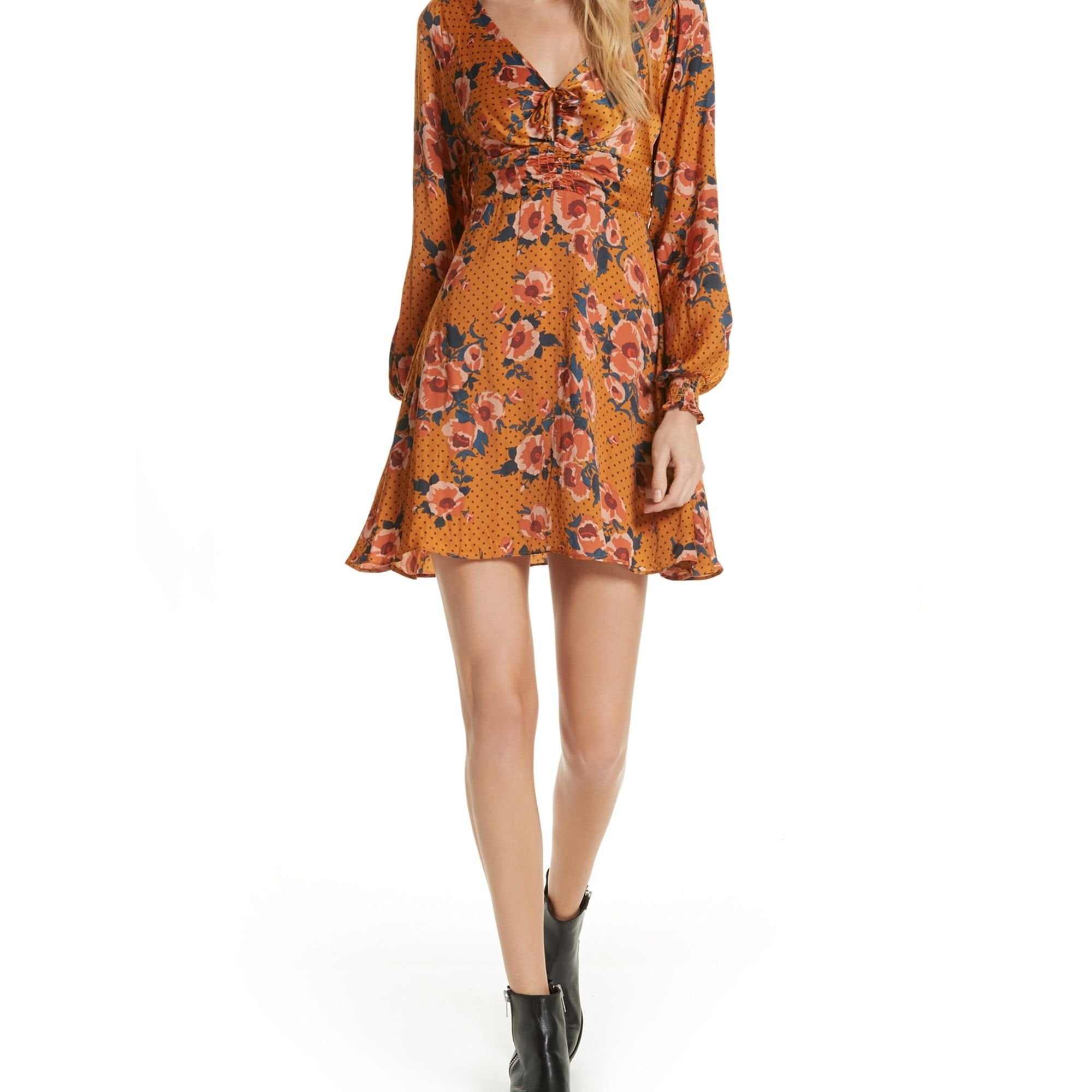 Free People Womens Floral Fit & Flare Dress, Orange, 2 - Walmart.com