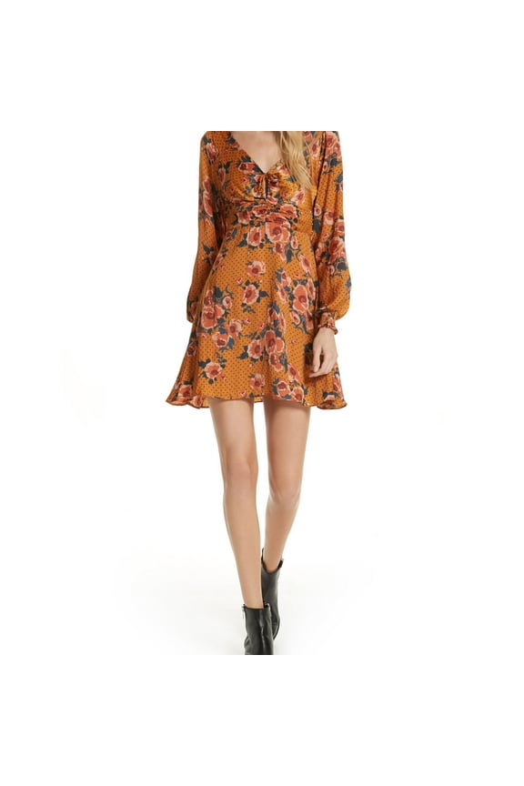 Womens Floral Fit & Flare Dress, Orange, 12