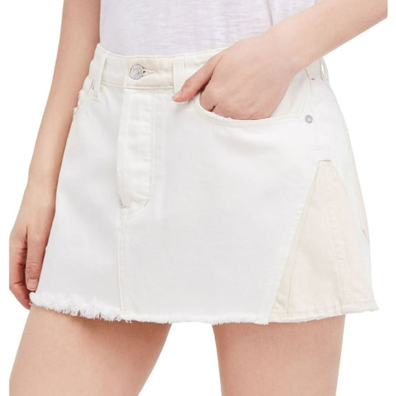 Free People Womens Frayed Hem Mini Skirt, Off-White, 29