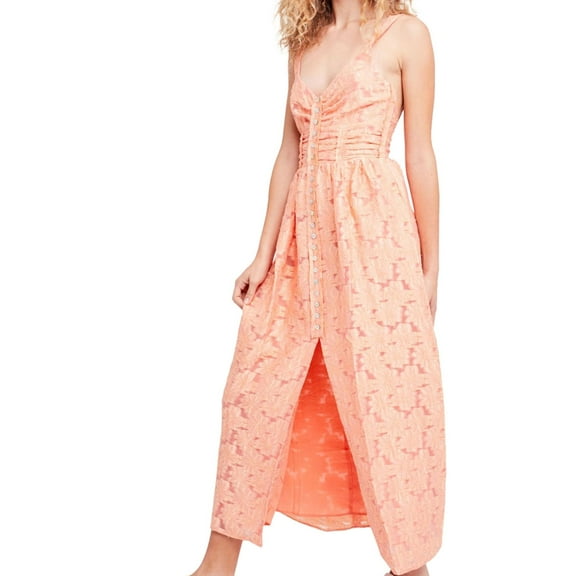 FREE PEOPLE Womens Orange Daisy Sleeveless V Neck Maxi Dress  Size: 10