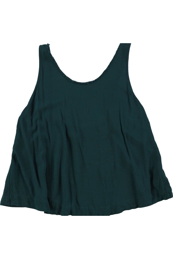 Womens Fringe Collar Tank Top, Green, X-Small