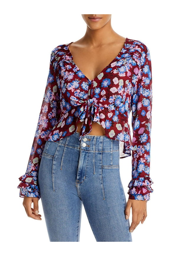 Womens Front Knot Floral Print R Cropped