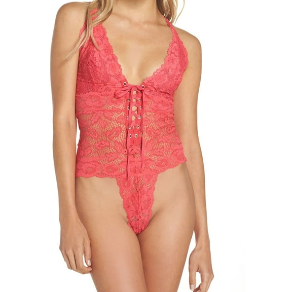 Free People Womens Gazey Eyes Thong Bodysuit Jumpsuit, Pink, X-Small