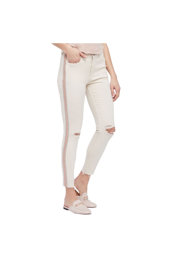 Womens Glittery Skinny Fit Jeans Ivory 24