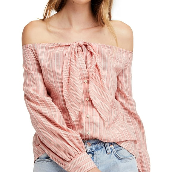 Free People Womens Hello There Beautiful Knit Blouse, Orange, Medium