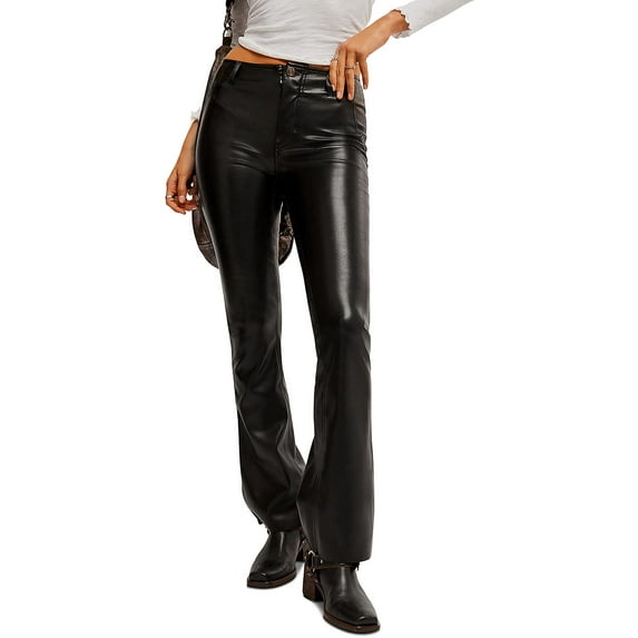 Free People Womens High-Rise Faux Leather Bootcut Pants