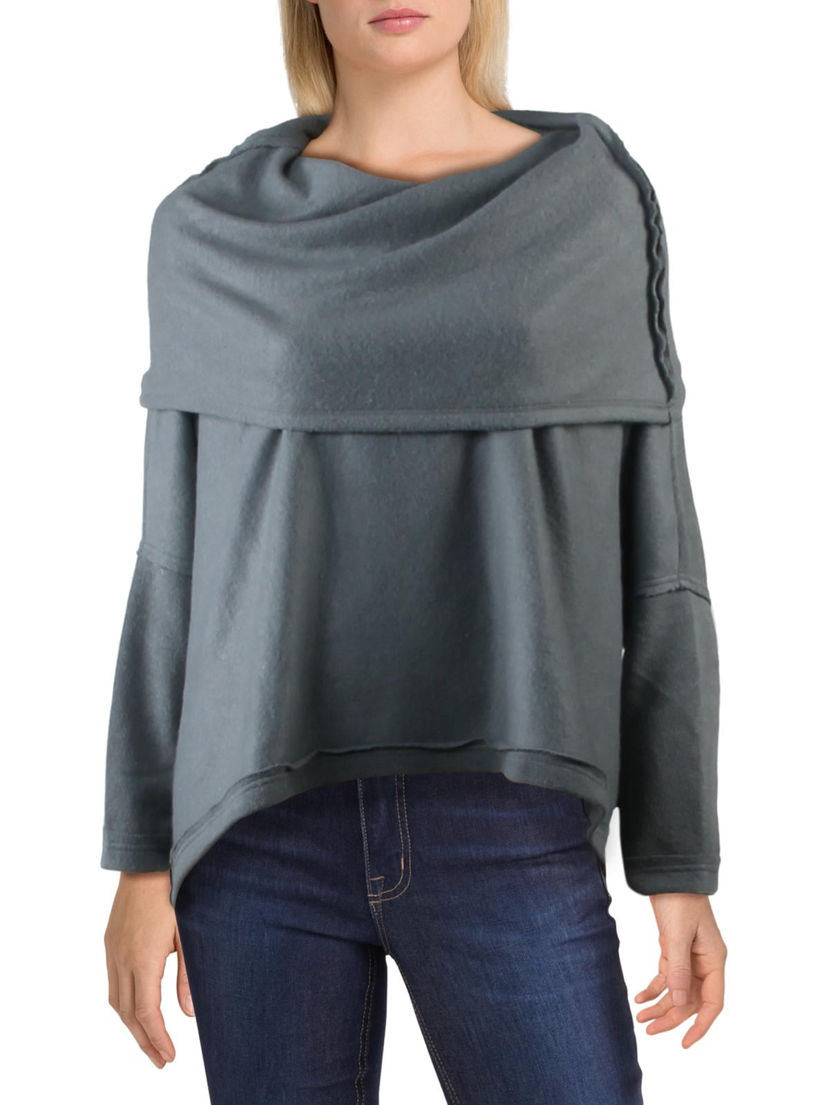 Free People Womens Huntington Fleece Cowl Neck Pullover Sweater Green M