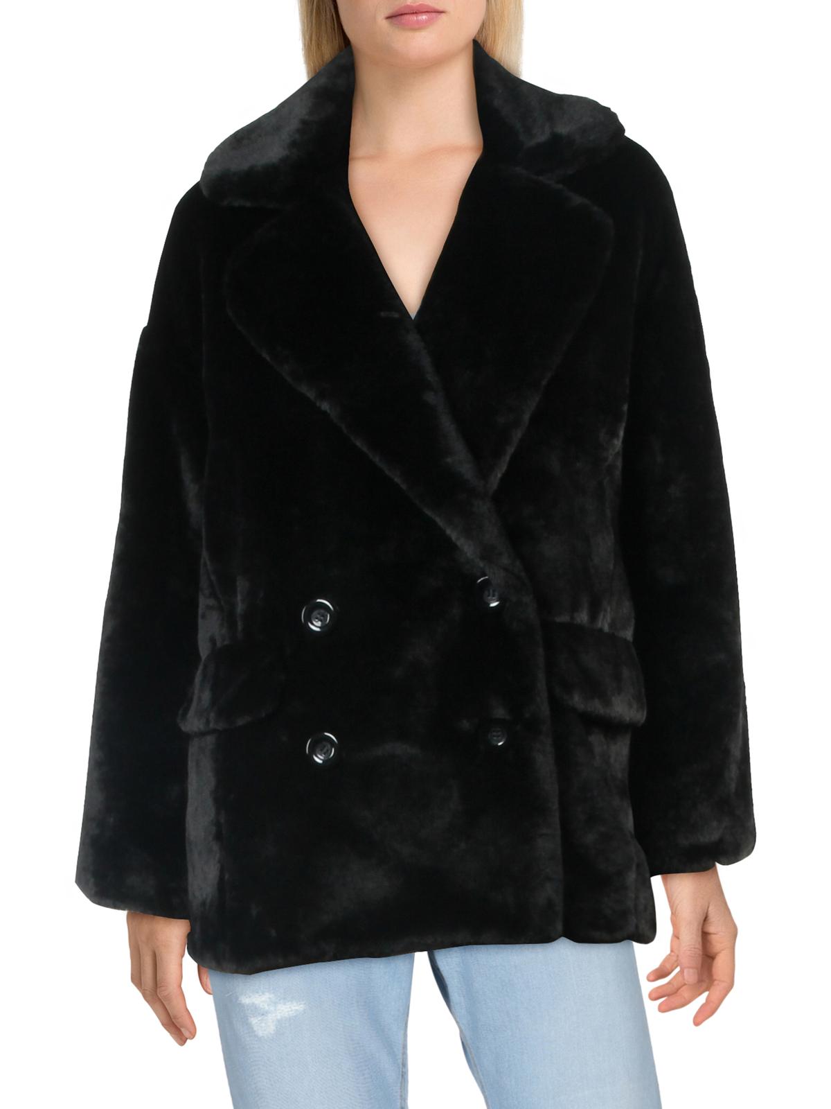 Free People Womens Kate Winter Double-Breasted Faux Fur Coat Black S - image 1 of 2
