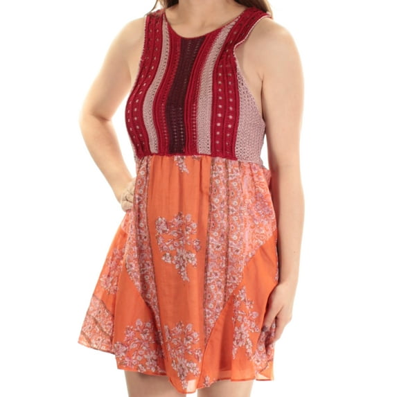 Free People Womens Katies Crochet A-Line Dress Red Combo XS
