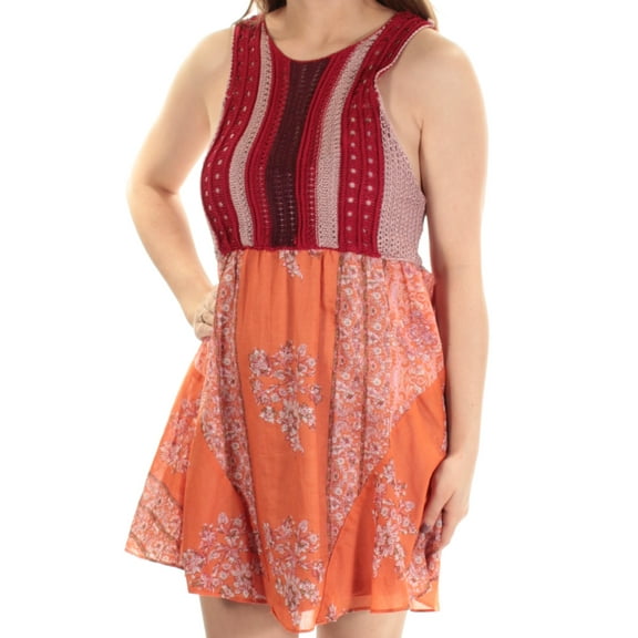 Free People Womens Katies Crochet A-Line Dress Red Combo XS