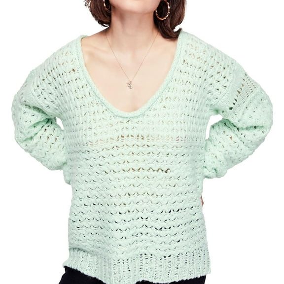 Free People Womens Knit Pullover Sweater, Green, X-Small