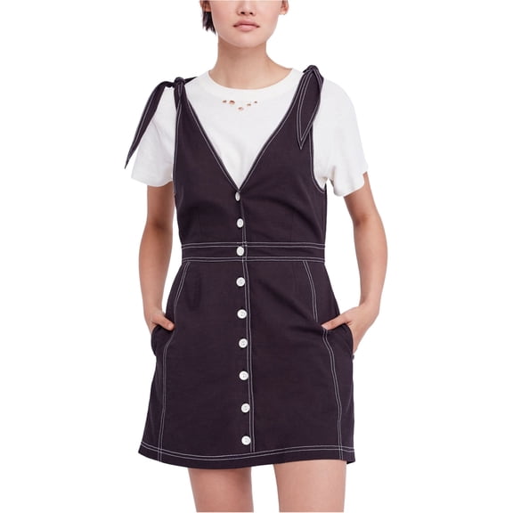 Free People Womens London Town Overall Mini Dress, Black, 12