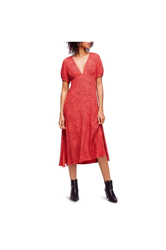 $168 Womens New 1156 Red Animal Print Keyhole Back Dress 2 B+B