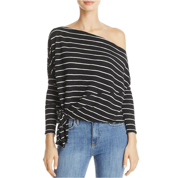 WE THE FREE $68 Womens New 2187 Black Striped Tie Off Shoulder Top M B+B